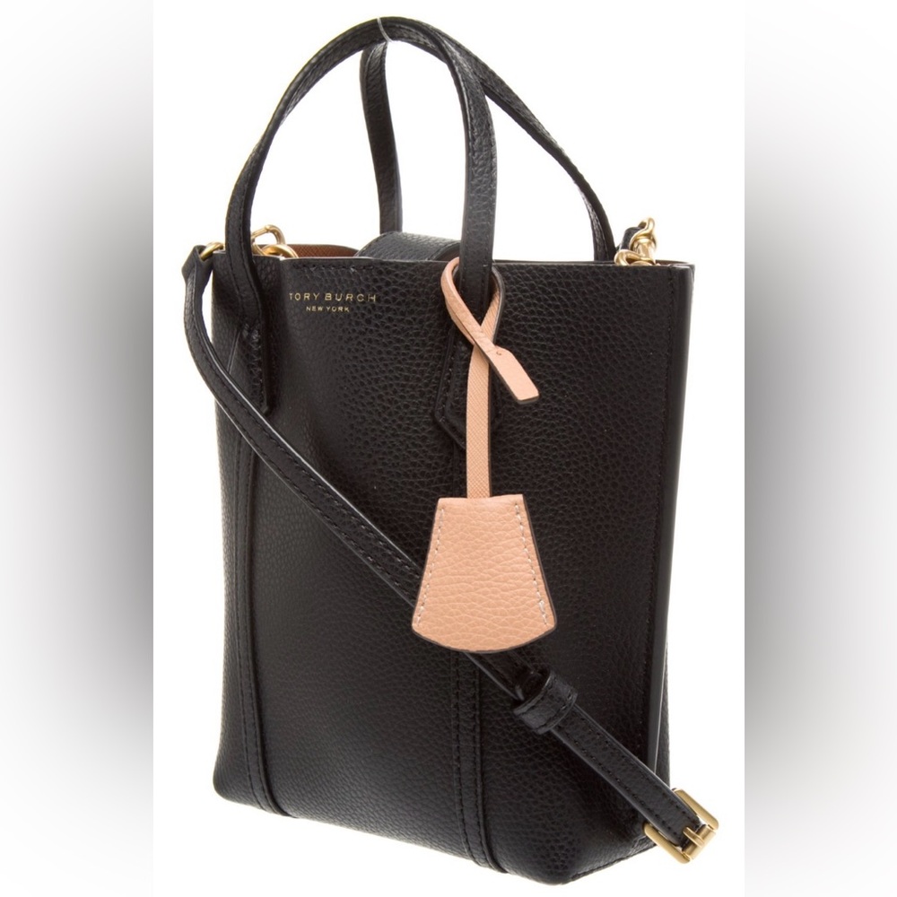 Tory Burch Perry Mini Tote Bag in black pebbled leather NWOT